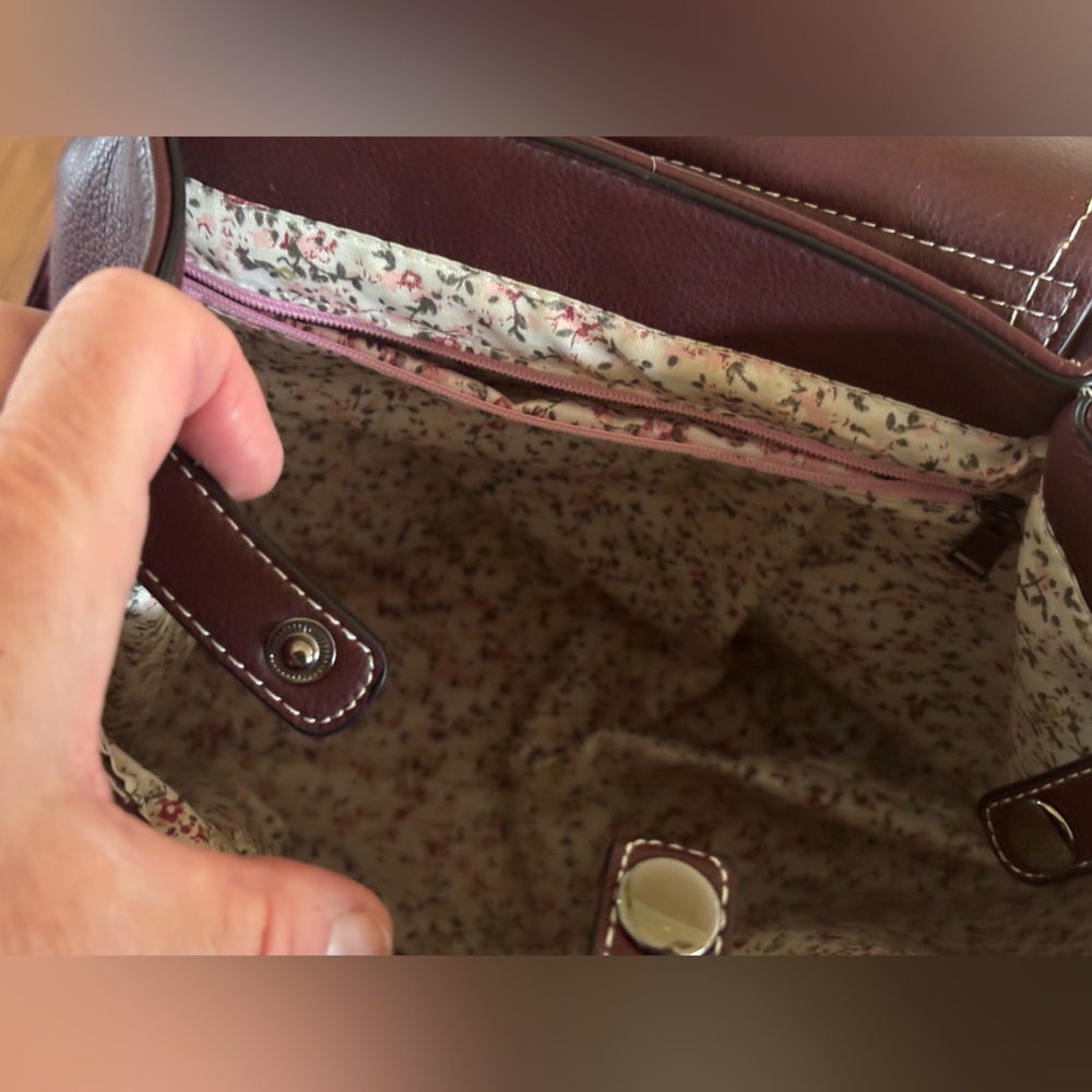 Islander Jura Backpack in burgundy leather and burgundy multi Harris Tweed - Picture 8 of 16